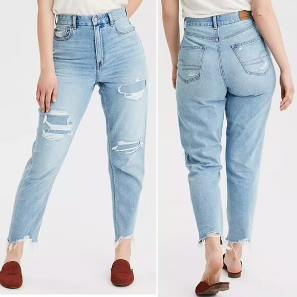 American Eagle High Rise Curvy Mom Jean in Light Repair Distressed - Picture 8 of 8
